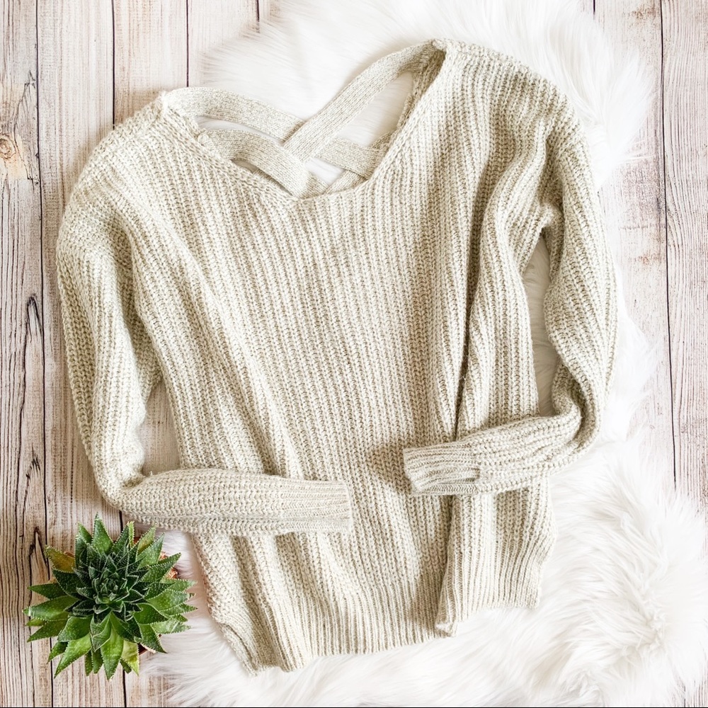 UO Sparkle & Fade Chunky Knit Cross Back Sweater